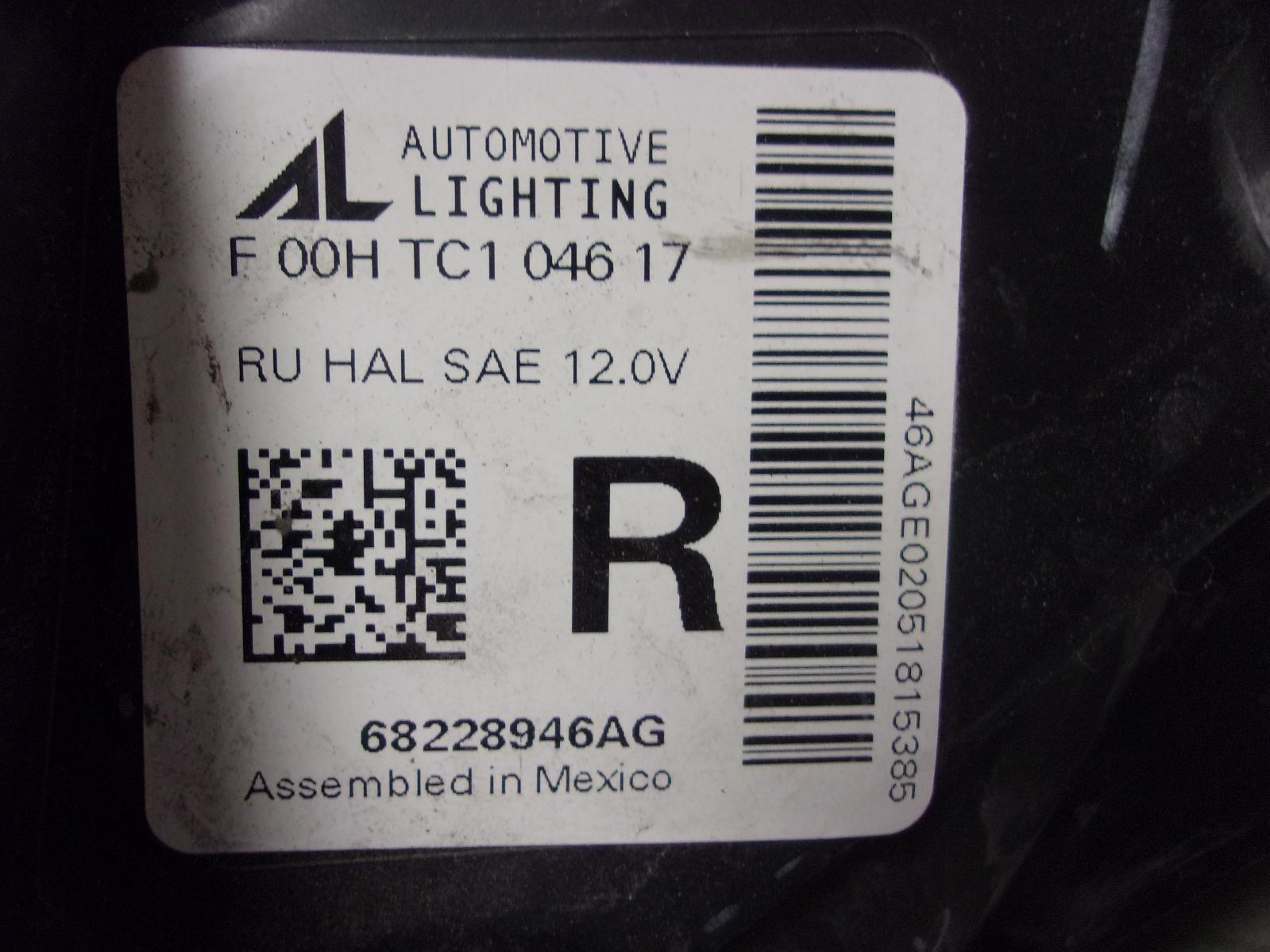 2017 - 2020 Chrysler Pacifica Passenger RH Halogen Headlight OEM