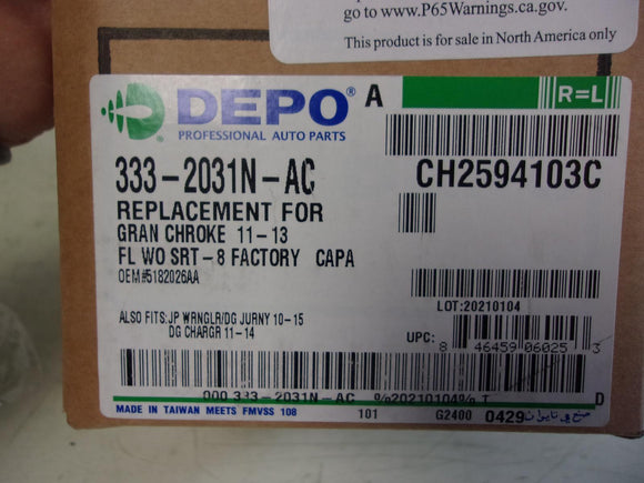 Fits 2014 - 2020 Charger / Cherokee / Journey / Wrangler Rh = Lh Fog Light CAPA