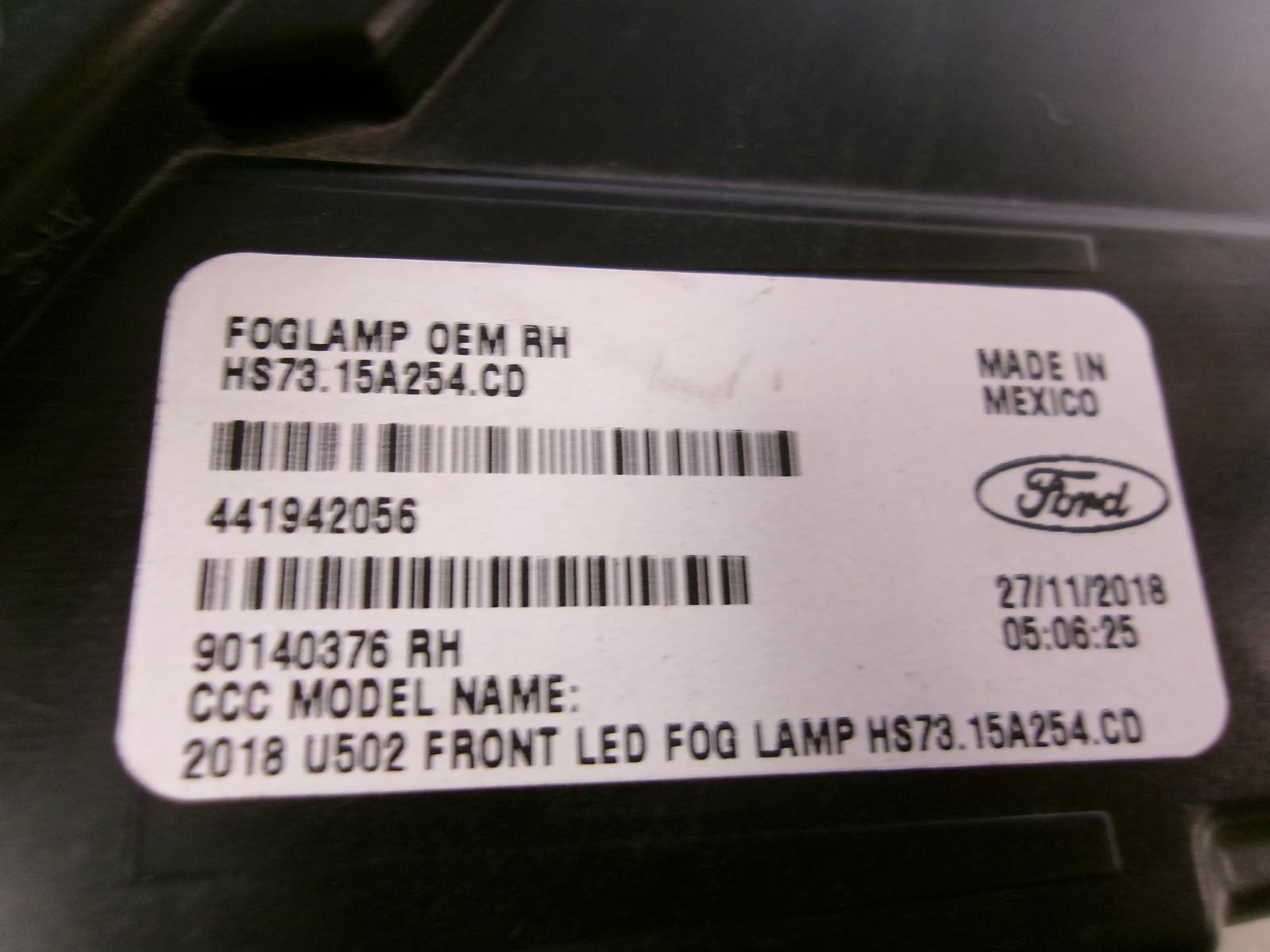 2018 Ford Fusion Passenger Rh Lower Led Fog Light OEM